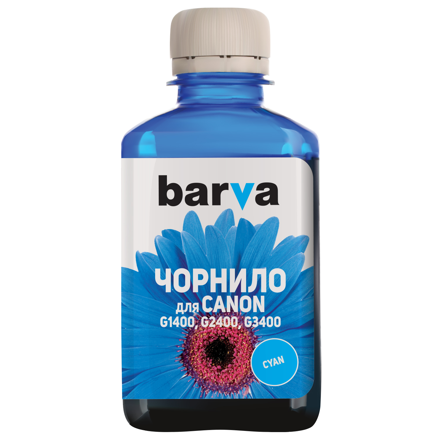 ЧЕРНИЛА BARVA ДЛЯ серии G CANON PIXMA G1400/G2400/G3400 (GI-490 C) CYAN 180 г (G490-504)